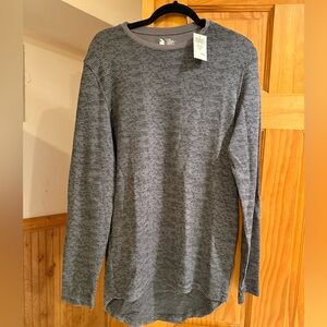 Gray/black DAVY LS waffle crew long sleeve
